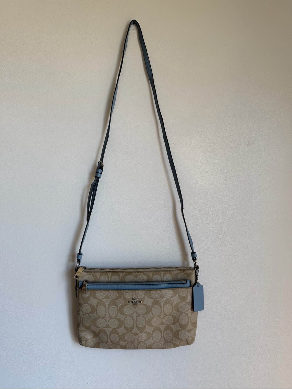 Coach Cross Body Purse Blue and Beige